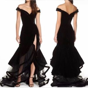 Mac Duggal Tiered Velvet Trumpet Gown